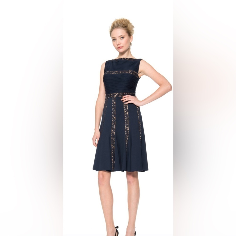 Tadashi Shoji Pintuck Jersey and Lace Dress